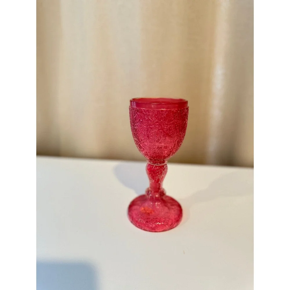 Antique 1870‎ Tree of Life Rose Pink Crackle Glass Communion Chalice Goblet